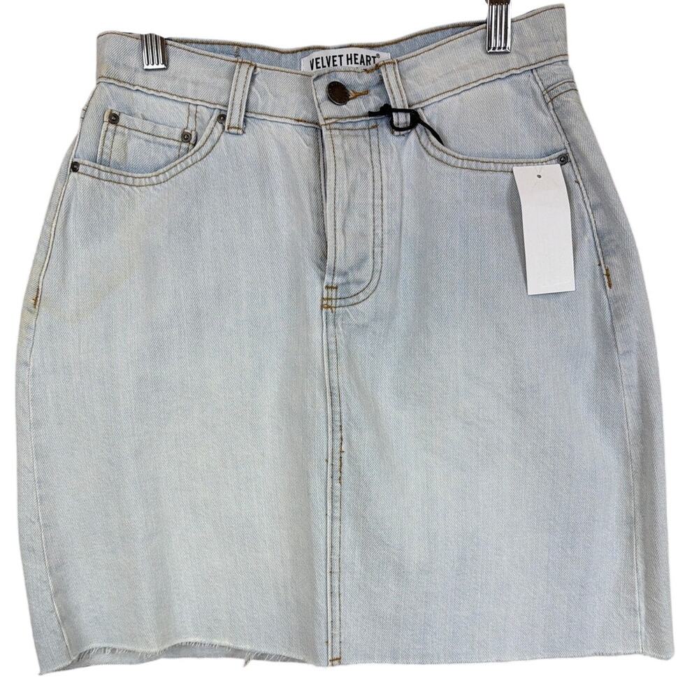 NWT Velvet Heart Light Wash Kayla High Waist Denim Mini Skirt 25